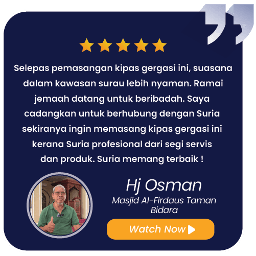Suria Giant Fan Services Sdn Bhd Pakar HVLS Fan, Suria Giant HVLS Fan Merupakan Pakar Kipas Gergasi Masjid, Kipas Kilang, Kipas Gudang, Kipas Besar, Big Fan, Kipas Ceiling Besar.