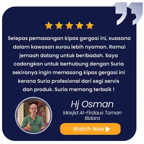 Suria Giant Fan Services Sdn Bhd Pakar HVLS Fan, Suria Giant HVLS Fan Merupakan Pakar Kipas Gergasi Masjid, Kipas Kilang, Kipas Gudang, Kipas Besar, Big Fan, Kipas Ceiling Besar.